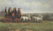 John sturgess A Coach and Four Descending a Hill oil